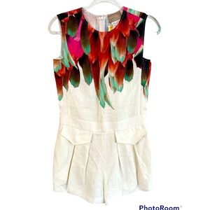 Colorful Feather Print Sleeveless Romper